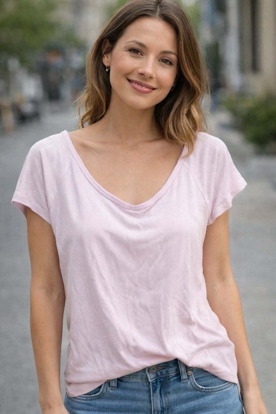 Women’s Ribbed Stretch Short Sleeve Tee Top Large Wild Fable Light Pink